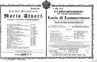 Theaterzettel (Oper und Burgtheater in Wien) 18570508 Seite: 1