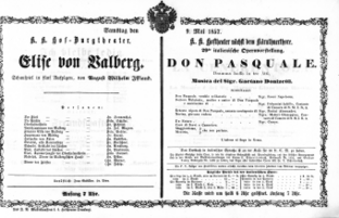 Theaterzettel (Oper und Burgtheater in Wien) 18570509 Seite: 1