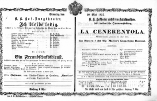 Theaterzettel (Oper und Burgtheater in Wien) 18570510 Seite: 1