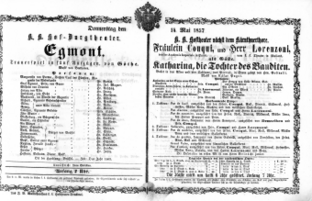 Theaterzettel (Oper und Burgtheater in Wien) 18570514 Seite: 1