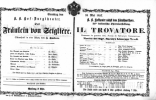 Theaterzettel (Oper und Burgtheater in Wien) 18570516 Seite: 1