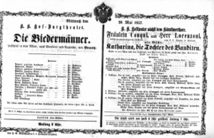 Theaterzettel (Oper und Burgtheater in Wien) 18570520 Seite: 1