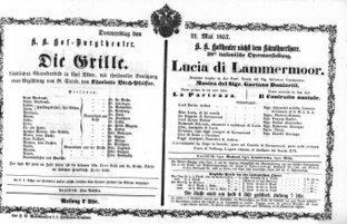 Theaterzettel (Oper und Burgtheater in Wien) 18570521 Seite: 1