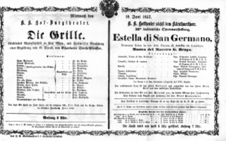 Theaterzettel (Oper und Burgtheater in Wien) 18570610 Seite: 1