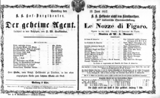 Theaterzettel (Oper und Burgtheater in Wien) 18570613 Seite: 1