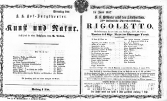 Theaterzettel (Oper und Burgtheater in Wien) 18570614 Seite: 1