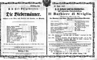 Theaterzettel (Oper und Burgtheater in Wien) 18570616 Seite: 1
