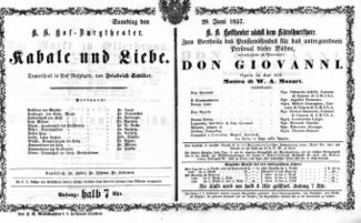 Theaterzettel (Oper und Burgtheater in Wien) 18570620 Seite: 1
