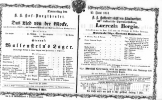 Theaterzettel (Oper und Burgtheater in Wien) 18570625 Seite: 1