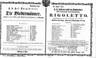 Theaterzettel (Oper und Burgtheater in Wien) 18570627 Seite: 1