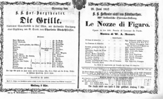 Theaterzettel (Oper und Burgtheater in Wien) 18570628 Seite: 1