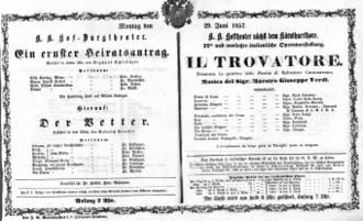 Theaterzettel (Oper und Burgtheater in Wien) 18570629 Seite: 1