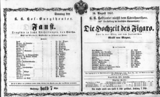 Theaterzettel (Oper und Burgtheater in Wien) 18570816 Seite: 1