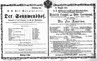 Theaterzettel (Oper und Burgtheater in Wien) 18570818 Seite: 1
