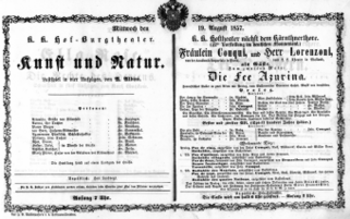 Theaterzettel (Oper und Burgtheater in Wien) 18570819 Seite: 1