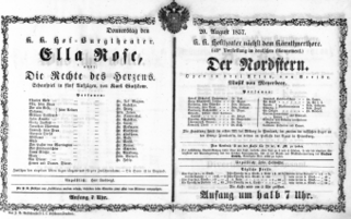 Theaterzettel (Oper und Burgtheater in Wien) 18570820 Seite: 1