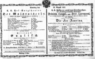 Theaterzettel (Oper und Burgtheater in Wien) 18570822 Seite: 1