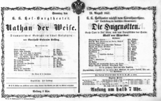 Theaterzettel (Oper und Burgtheater in Wien) 18570823 Seite: 1