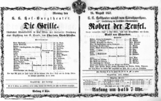 Theaterzettel (Oper und Burgtheater in Wien) 18570824 Seite: 1