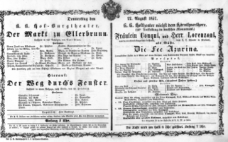 Theaterzettel (Oper und Burgtheater in Wien) 18570827 Seite: 1