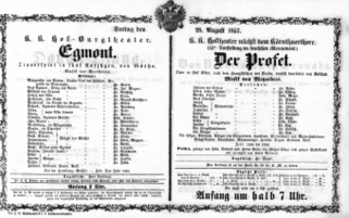 Theaterzettel (Oper und Burgtheater in Wien) 18570828 Seite: 1