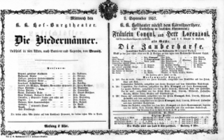 Theaterzettel (Oper und Burgtheater in Wien) 18570902 Seite: 1