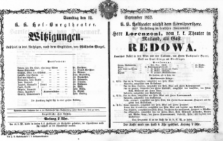 Theaterzettel (Oper und Burgtheater in Wien) 18570912 Seite: 1