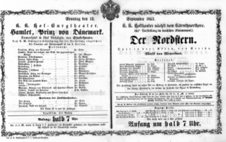 Theaterzettel (Oper und Burgtheater in Wien) 18570913 Seite: 1