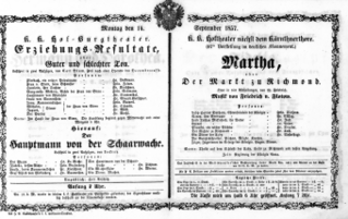 Theaterzettel (Oper und Burgtheater in Wien) 18570914 Seite: 1