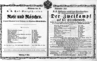 Theaterzettel (Oper und Burgtheater in Wien) 18570916 Seite: 1