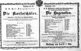 Theaterzettel (Oper und Burgtheater in Wien) 18570920 Seite: 1