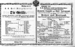 Theaterzettel (Oper und Burgtheater in Wien) 18570921 Seite: 1