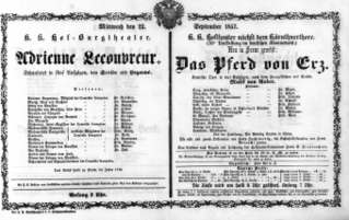 Theaterzettel (Oper und Burgtheater in Wien) 18570923 Seite: 1