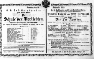 Theaterzettel (Oper und Burgtheater in Wien) 18570926 Seite: 1