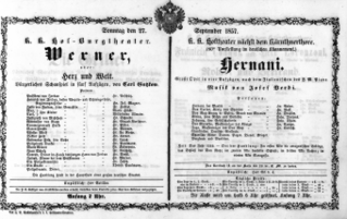 Theaterzettel (Oper und Burgtheater in Wien) 18570927 Seite: 1