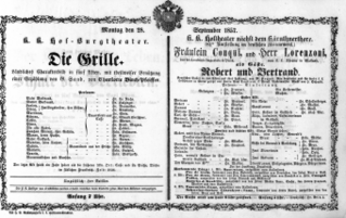 Theaterzettel (Oper und Burgtheater in Wien) 18570928 Seite: 1