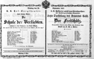 Theaterzettel (Oper und Burgtheater in Wien) 18570929 Seite: 1