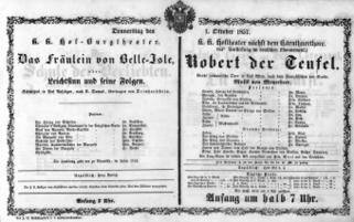 Theaterzettel (Oper und Burgtheater in Wien) 18571001 Seite: 1