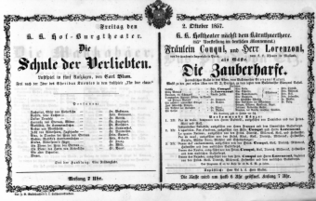 Theaterzettel (Oper und Burgtheater in Wien) 18571002 Seite: 1
