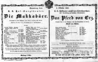 Theaterzettel (Oper und Burgtheater in Wien) 18571003 Seite: 1