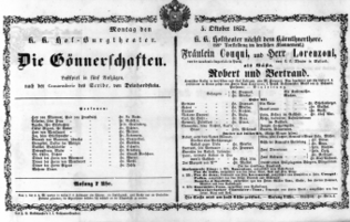Theaterzettel (Oper und Burgtheater in Wien) 18571005 Seite: 1