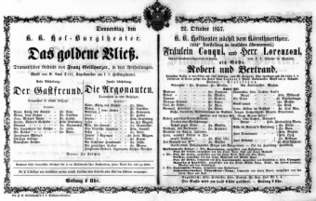 Theaterzettel (Oper und Burgtheater in Wien) 18571022 Seite: 1