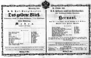 Theaterzettel (Oper und Burgtheater in Wien) 18571026 Seite: 1