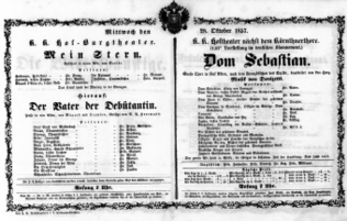 Theaterzettel (Oper und Burgtheater in Wien) 18571028 Seite: 1