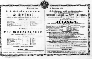 Theaterzettel (Oper und Burgtheater in Wien) 18571103 Seite: 1