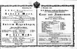 Theaterzettel (Oper und Burgtheater in Wien) 18571105 Seite: 1