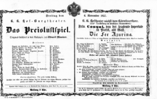 Theaterzettel (Oper und Burgtheater in Wien) 18571106 Seite: 1