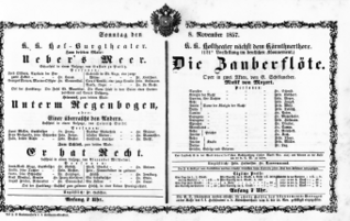 Theaterzettel (Oper und Burgtheater in Wien) 18571108 Seite: 1