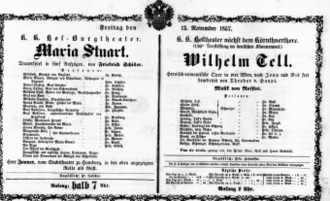 Theaterzettel (Oper und Burgtheater in Wien) 18571113 Seite: 1