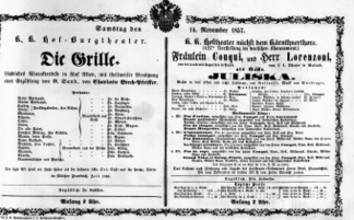 Theaterzettel (Oper und Burgtheater in Wien) 18571114 Seite: 1